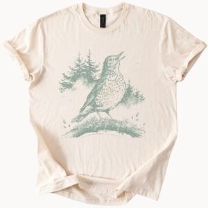 Woodcut Style Songbird Boho Tee